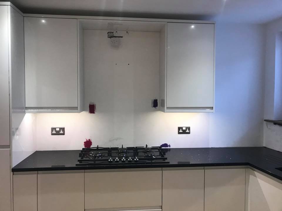 Pink with silver sparkle glass splashbacks 