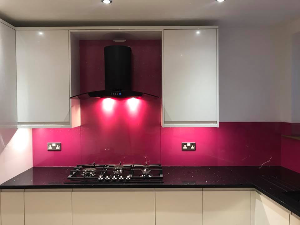 Pink with silver sparkle glass splashbacks 