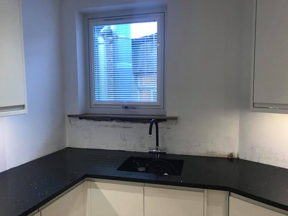 Pink with silver sparkle glass splashbacks 