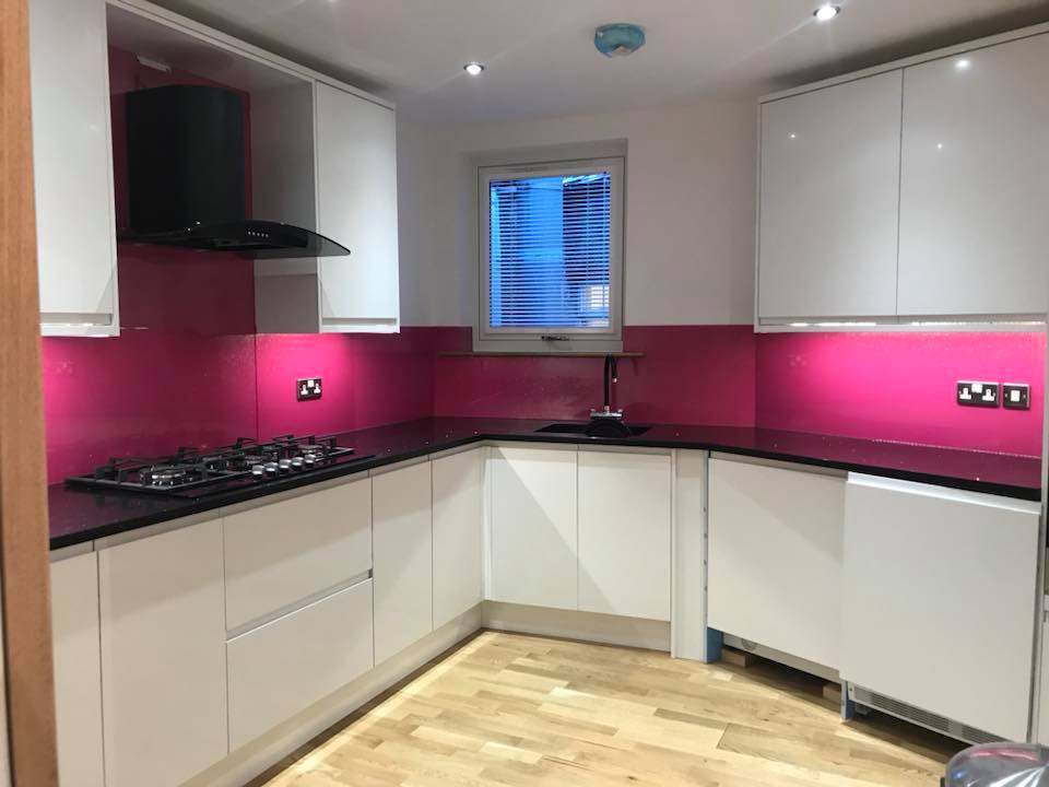 Pink with silver sparkle glass splashbacks 