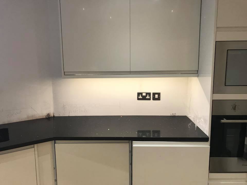 Pink with silver sparkle glass splashbacks 