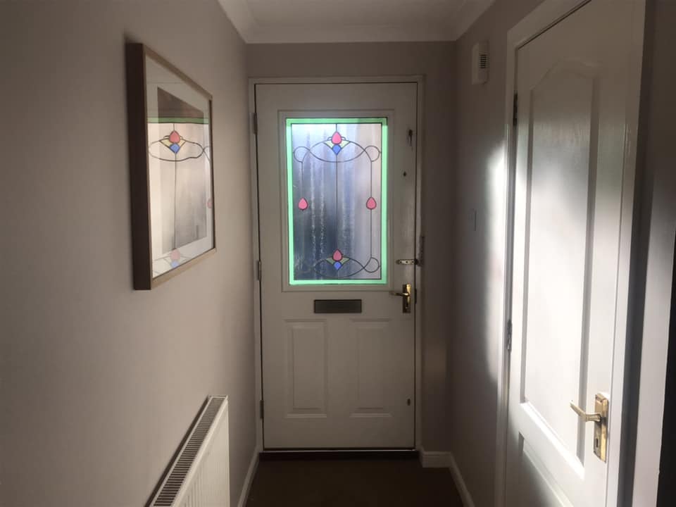 Chartwell Green on white ultimate range Rockdoor. Jacobean sash style with apollo glass design