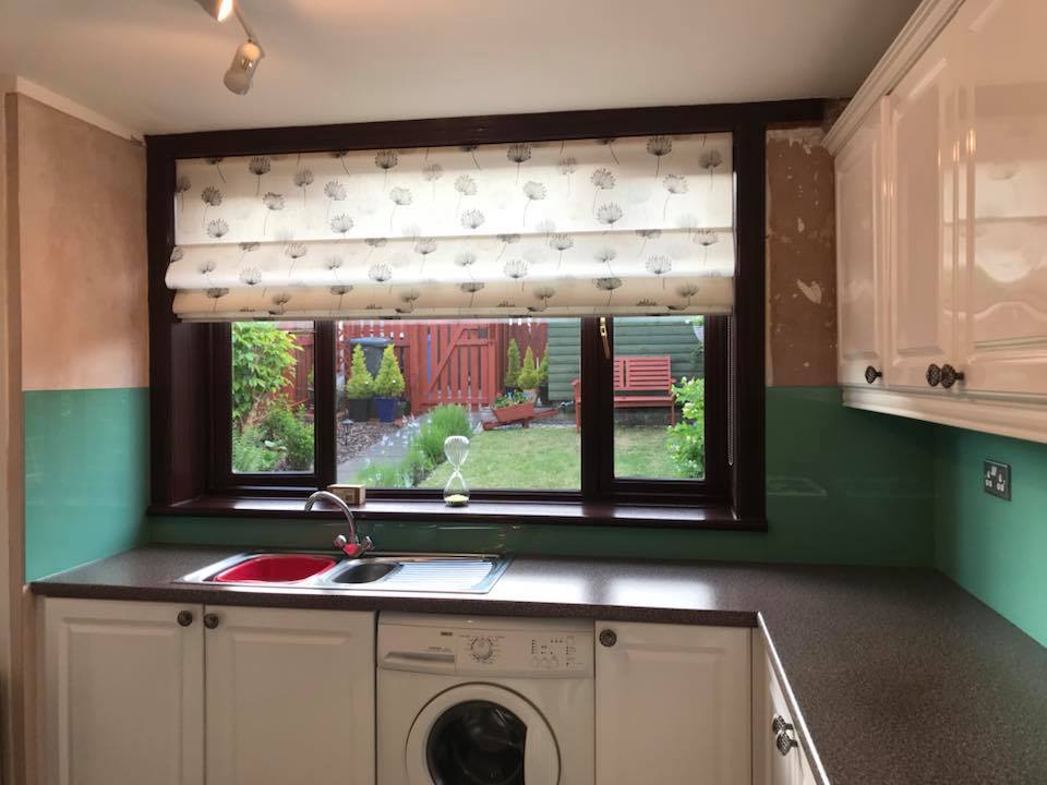 Made to measure splashbacks, All toughened safety Glass painted to Farrow & Ball arsenic colour.